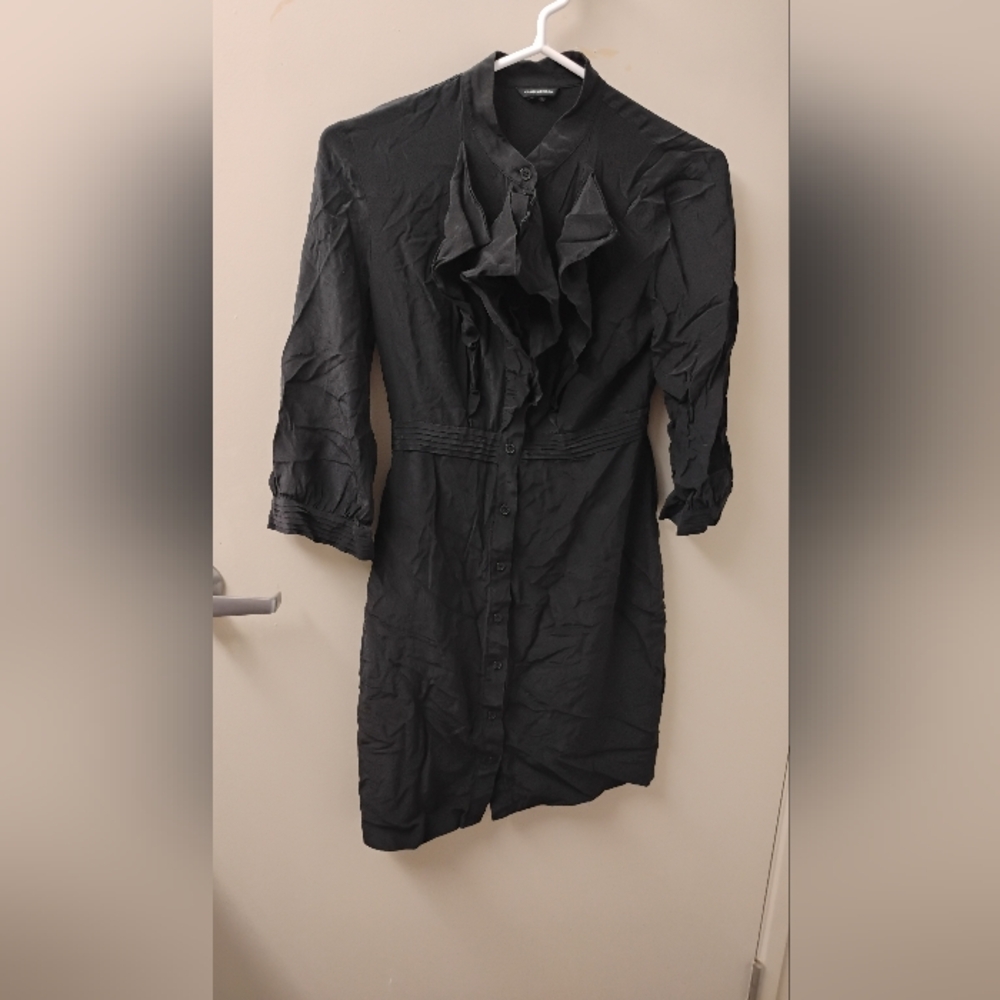 Club Monaco Ruffled Goth Silk Buttoned Shirtdress Mini Sz 2